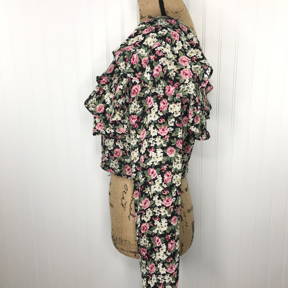 Floral Romantic Tiered Ruffle Cropped Blouse M - Picture 3 of 5